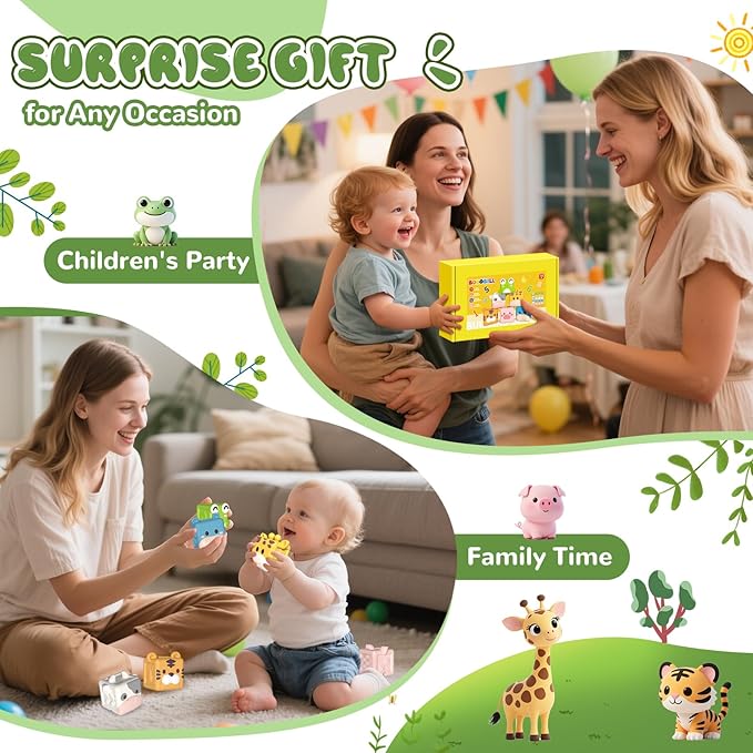 Animal Soft Gel Stacking Block Set Soft Silicone Baby Blocks Toys for 18 Months to 3 Years Old Early Learning Touch Bath Educational Toys with Numbers Animals Fruits Texture