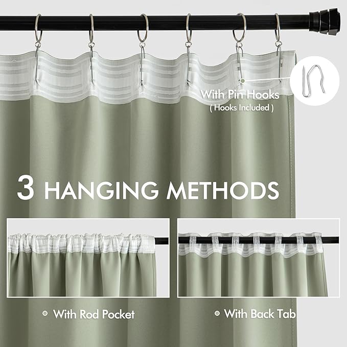 MIULEE Back Tab Sage Green Curtains 84 Inch Length 2 Panels Set for Living Room Bedroom, Rod Pocket/Pinch Pleated Light Blocking Thermal Insulated Room Darkening Blackout Curtains 84 Inches Long