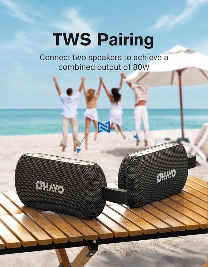 OHAYO 40W Wireless Portable Bluetooth Speaker with Lights, IPX7 Waterproof, Stereo Loud Sound, RGB Lights,TWS Pairing, AUX&TF-Card in, for Home/Party/Travel/Outdoor/Beach