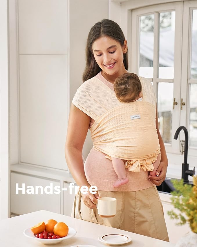 Momcozy Baby Carrier AirMesh - The Perfect Summer Sling for Newborns to Toddler 8-35 lbs - Cooling Fabric Baby Wrap, Lightweight, Ergonomic, and Easy to Wear, Light Beige
