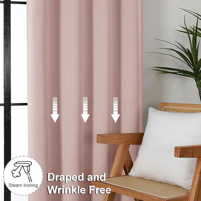 Simplebrand Ava Blush Blackout Curtains for Bedroom 84 Inch Length 2 Panels Set, Solid Thermal Insulated Privacy Nursery Window Treatment Curtains Blackout Drapes, W50 x L84 Inch, Blush