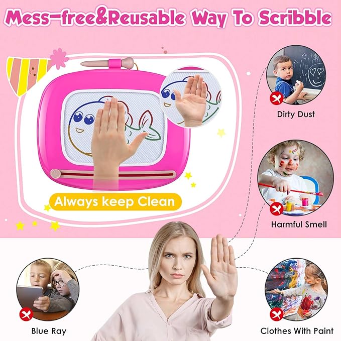 Smasiagon Toddler Girl Boy Toys,Magnetic Drawing Board for Toddlers 1-3,Early Learning Doodle Board Writing Painting Sketch Pad, Birthday Easter Valentines Day Gifts for Kids(Deep Pink)