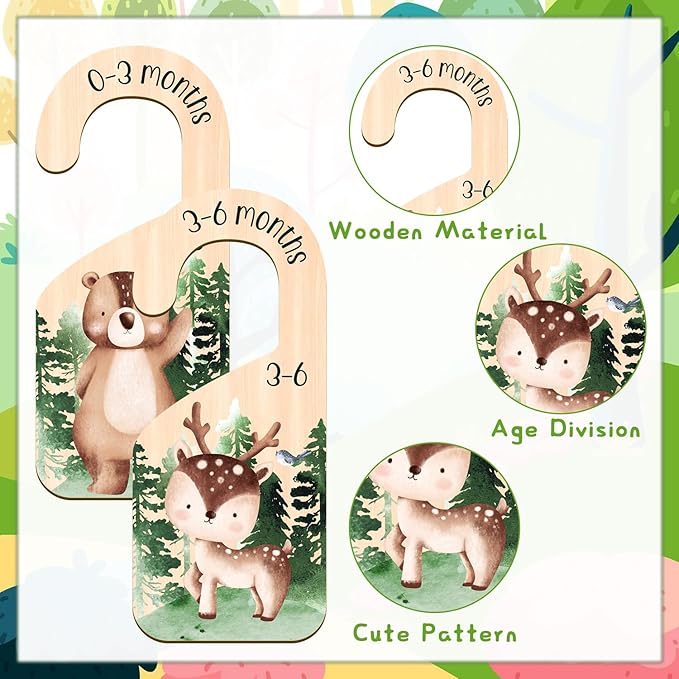 Animals Baby Closet Dividers, 7PCS Wooden Baby Clothes Dividers for Closet Organizers, Newborn to 24 Months Home Animals Theme Nursery Clothes Decor