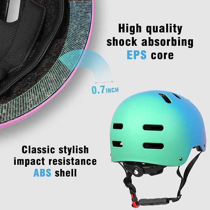 Skateboard Bike Helmet for Adults Women Men Youth Kids (2-3-5-8-14+ Years Boys Girls) - Lightweight Multi-Sport Adjustable Helmets for Bicycle Skateboard Scooter Skate Cycling