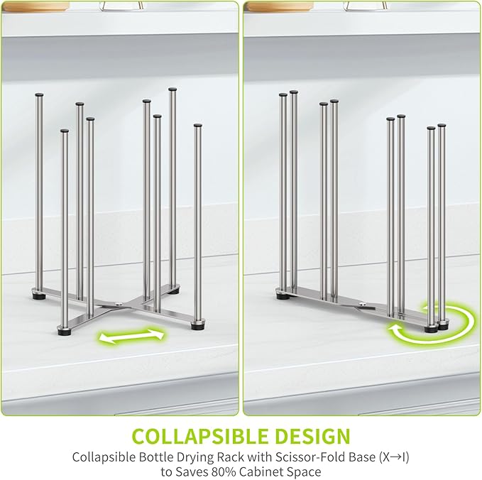 Reusable Bag & Bottle Drying Rack, Baby Bottle Drying Rack, Collapsible Cup Drying Rack for Glass, Mugs -Stainless Steel Countertop Organizer