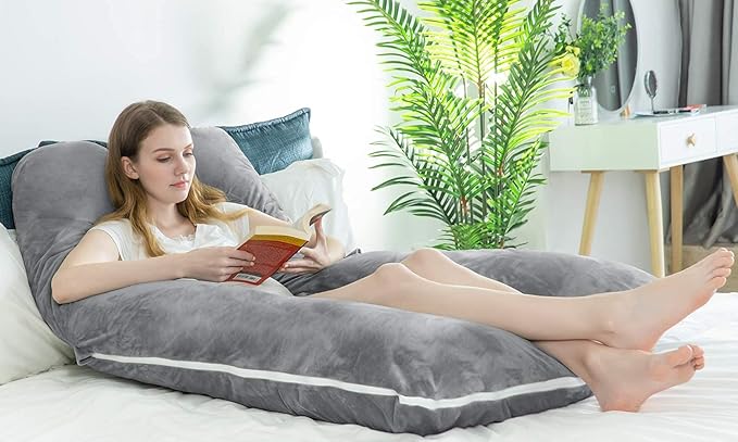 Meiz Pregnancy Pillow, U Shaped Full Body Pillow, Pregnancy Pillows for Sleeping, Maternity Pillow for Pregnant Women with Removable Velvet Cover (60 Inch, Gray)