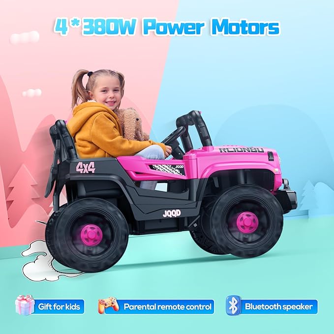 SEALIGHT 12V Kids Ride On Truck Car w/Parent Remote Control, 4 * 380W Motors, 3 Speeds, Emergency Braking, LED Lights, Music & Horn, Kids Electric Vehicles for Boy Girl Gift
