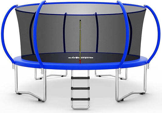 Zupapa 1500LBS Weight Capacity No-Gap Design 16 15 14 12 10FT Trampoline for Kids with Safety Enclosure Net Outdoor Backyards Trampolines with Non-Slip Ladder for Children Adults Family