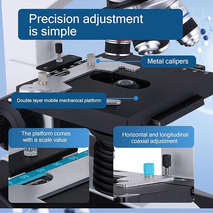 Compound Trinocular Microscope 40X-5000X Magnification, Research Grade Professional Microscope, Two Levels of Mechanical Stage LED Illumination, USB Video Camera with Microscope for Adults