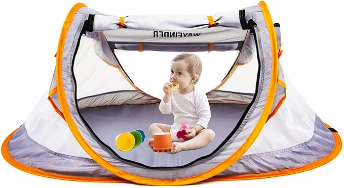 Poray Portable Baby Beach Tent with UPF 50+ Sun Shelter,Mosquito Net and Sunshade, Ideal Pop Up Kids Travel Tent with Carry Bag & 2 Stakes,Outdoor Indoor Play and Sun Protection