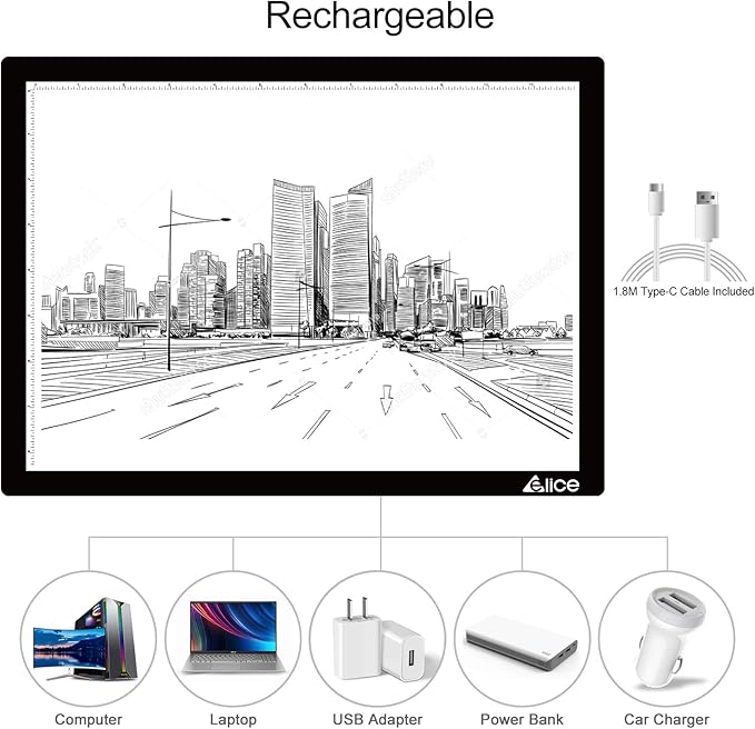 LED Light Pad, ELICE A4 Wireless Battery Powered Light Pad Artcraft Tracing Pad Light Box Dimmable Brightness Rechargeable Light Board for Artists Drawing Sketching Animation Stencilling X-ray Viewing