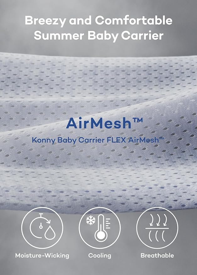 Konny Baby Carrier Flex AirMesh with Head Support- Adjustable, Easy to Wear Baby Wrap Sling, Perfect for Newborn Babies Essentials up to 44 lbs (XS-XL) -Pale Blue