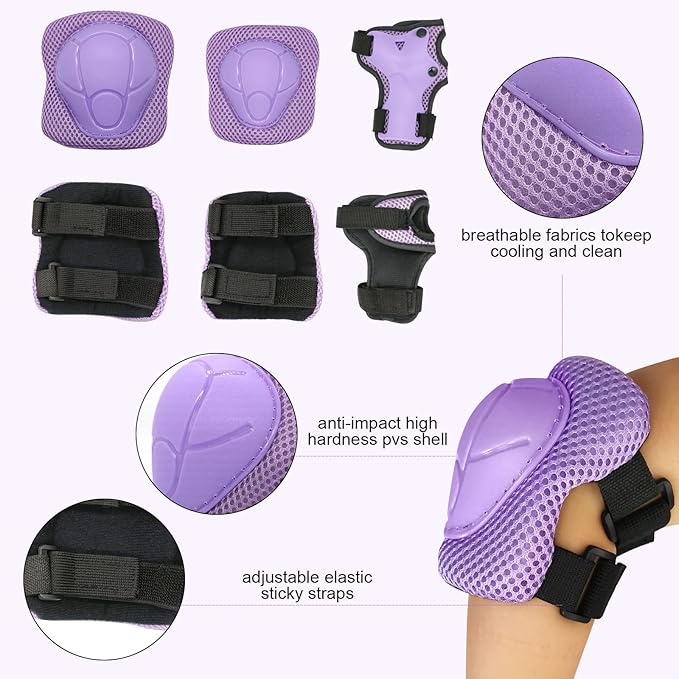 Kids Bike Skateboard Helmet Pad Set,Toddler Cyling Protective Gear Knee & Elbow Pads Wrist Guards for 5-8-10-12-14-16 Years Girls Boys Bicycle Scooter Roller Skate Inline Skating Rollerblading