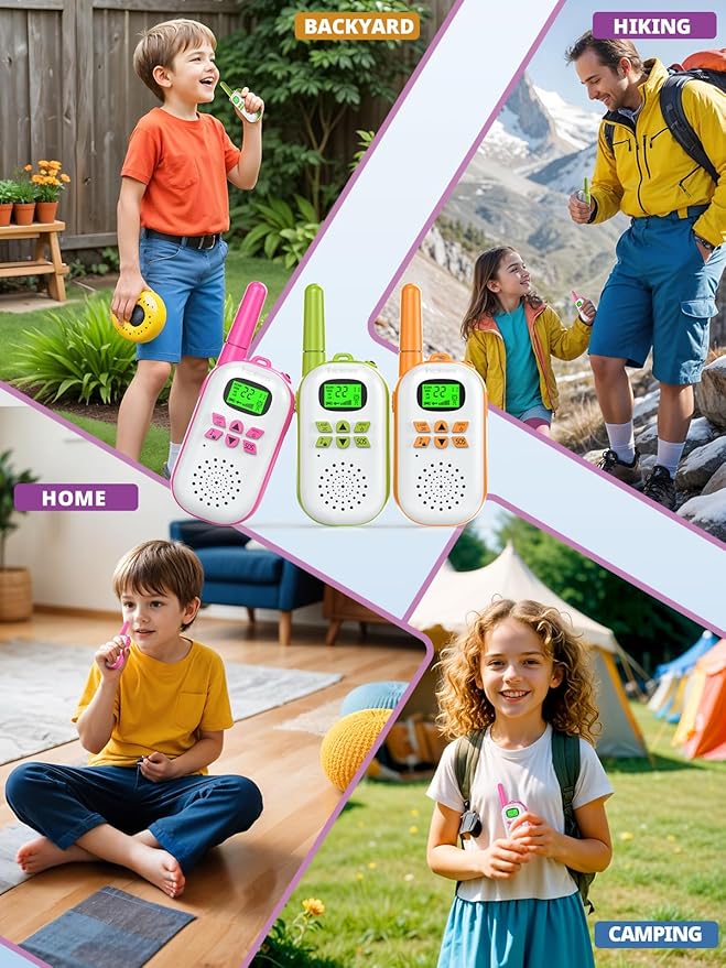 Walkie Talkies for Kids Rechargeable,Toys for Boys and Girls Ages 3-12, 3 Pack Long Range 2-Way Radios, Birthday Gifts,Christmas Stockings, Outdoor Play, Family Games, Hiking Camping Gear