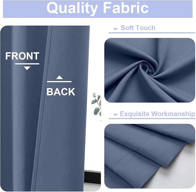 Simplebrand Ava Denim Blue Short Blackout Curtains for Bedroom 45 Inches Long 2 Panels Set, Solid Thermal Insulated, Energy Saving Window Treatment Curtains Blackout Drapes, W40 x L45 Inch, Denim Blue