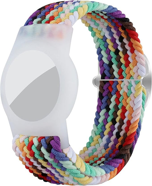 Bracelet for Kids Compatible with AirTag, Nylon Stretch Braided Air Tag Wristband, Protective Case for Airtag GPS Tracker Holder, Adjustable Elastic Watch Band for Toddler Child Elder (Rainbow)