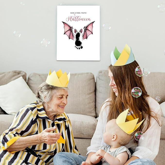 SHLINCO Baby's First Halloween Handprint Kit - Spooky Keepsake Gift with Bat Design, 7.8x9.8 Inch Canvas Photo Prop and Footprint Art for Desktop Decor, Halloween Baby Keepsake Gift