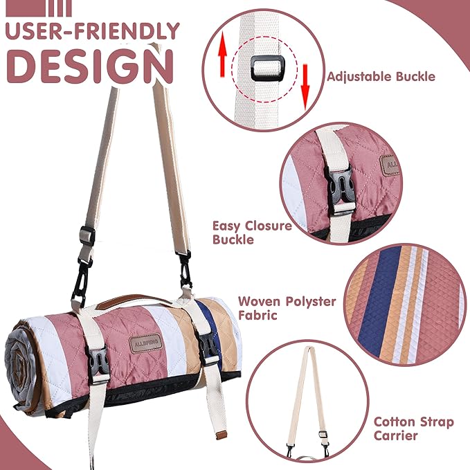 Waterproof Picnic Blanket 80" x 80" in Portable with Carry Strap for Beach Mat or Family Outdoor Camping Party, Park Blanket for Grass Park, Hiking, Travel, Concerts (Brown&Orange, 80" x 80")