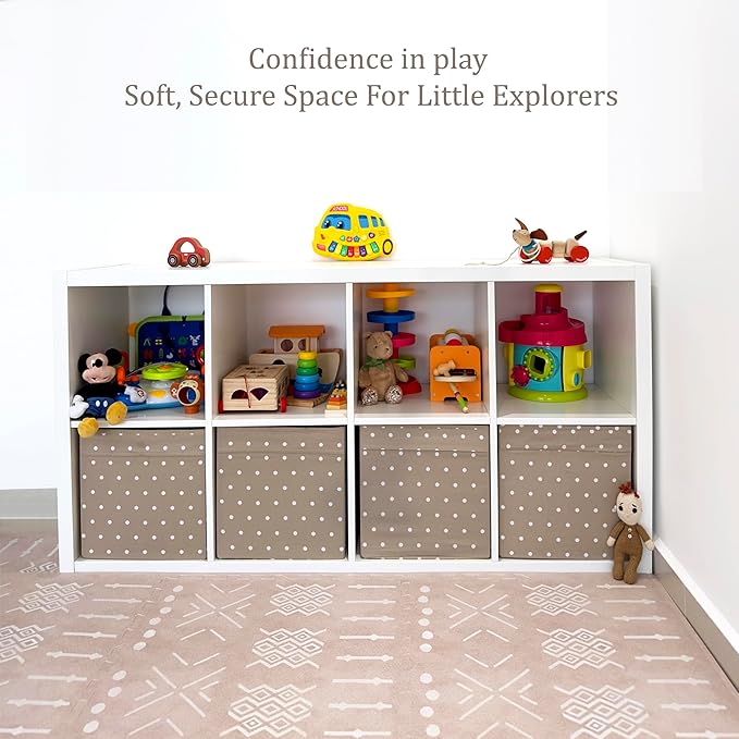 MOON WALKERS Stylish Boho Baby Play Mats for Floor, (6x6ft) Play Mat for Babies and Toddlers, Non-Toxic, Soft, Thick, Tummy Time Mat for Crawling (Extra Large 9 Tiles, Beige Aztec)