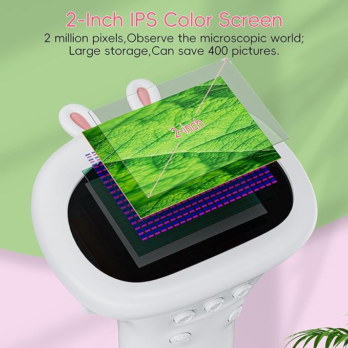 Microscope for Kids, Ahalfcit Microscope with 2'' Inch Screen -1000X Zoom Portable Camera, Birthday for 3 4 5 6 7 8 9 0 11 12 Years Old Kids,Science Educational Toys - White