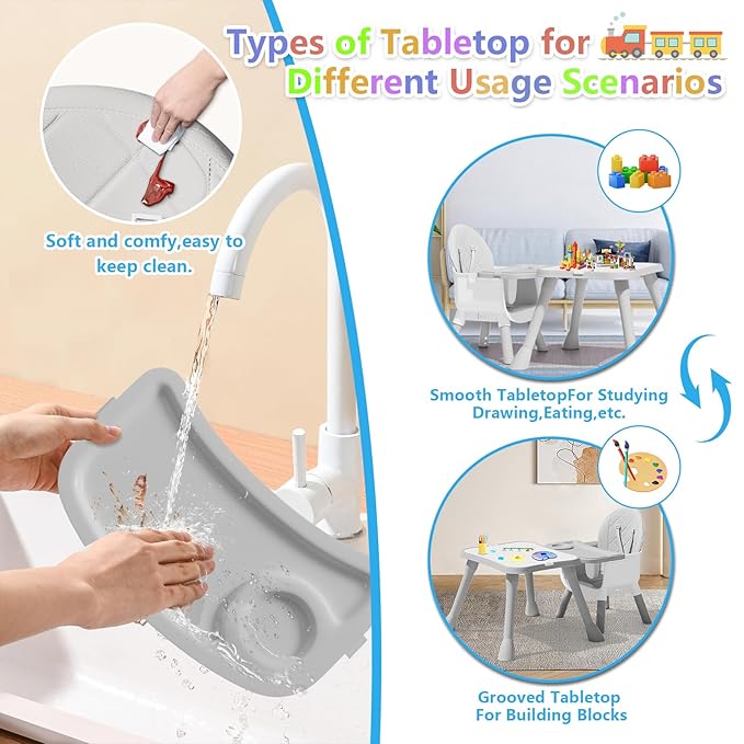 6 in 1 Baby High Chair for Babies and Toddlers, Booster Seat, Kids Learning Table & Chair (Grey)