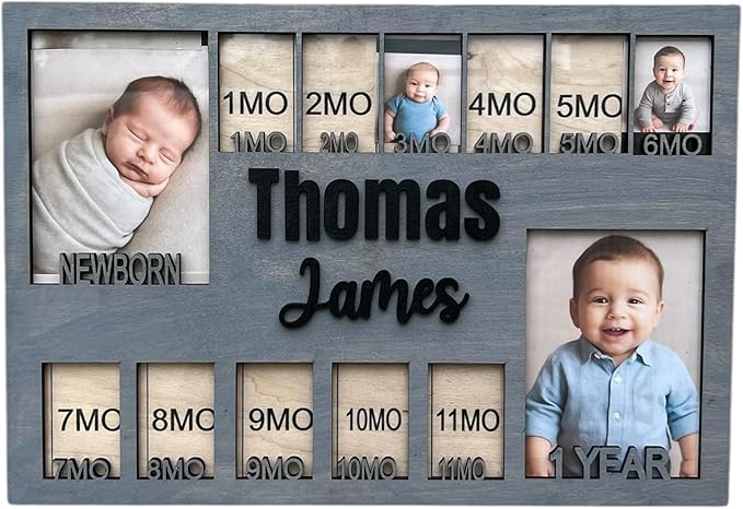 Newborn picture frame - 12 months photo display - Personalized frame - Gift for new mom - Baby photo album- Baby portrait (Newborn)