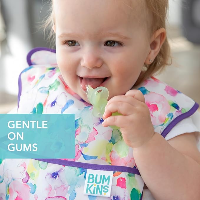 Bumkins Baby Utensils Set, Chewtensils Silicone Spoons for Dipping, Self-Feeding, Baby Led Weaning, Trainer Learning, First Stage Eating, Soft Practice Fork and Spoon, Babies 6 Months, Green Jelly