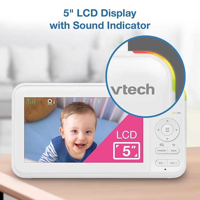 VTech Video Baby Monitor with 5" LCD Screen, Up to 17Hrs Video & 31Hrs Audio Battery Life, Night Vision, 1000ft Range, Pan-Tilt-Zoom, Lullabies, Soothing Sounds, Temperature Sensor, No WiFi: 924W