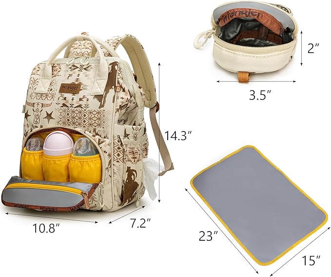 Wrangler Diaper Bag Backpacks Western Backpack Purses Multi-function Baby Bags for Mom with Waterproof Changing Pad & Pacifier Case