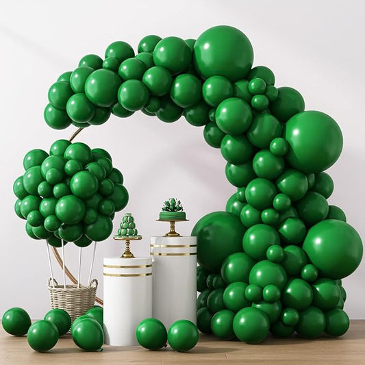 RUBFAC 129pcs Dark Green Balloons Different Sizes 18 12 10 5 Inches Emerald Green Latex Balloon Garland Arch for Masquerade Party Decorations Birthday Baby Shower Wedding Safari Jungle Party Supplies