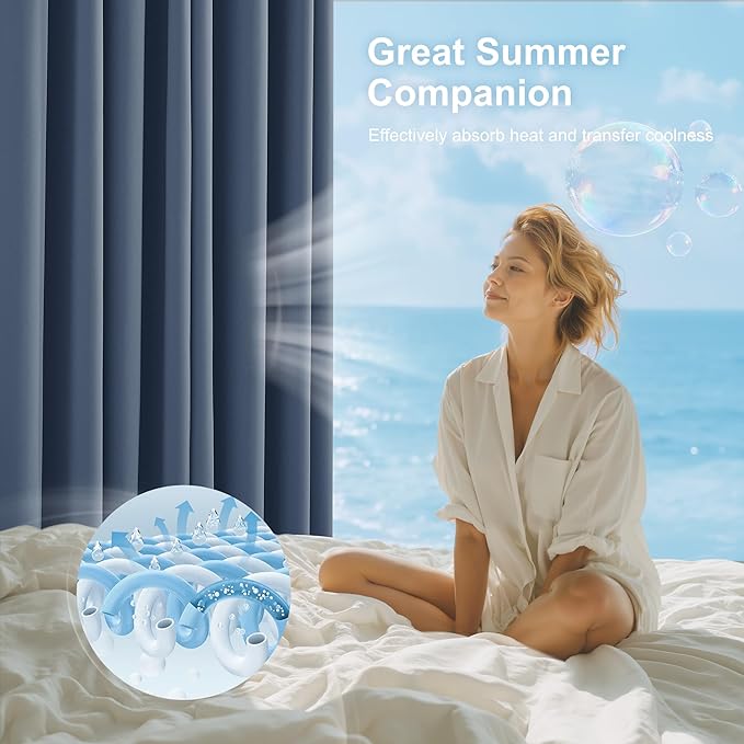 NICETOWN 100% Blackout Stone Blue Curtains for Bedroom, Thermal Insulated Window Curtains 63 Inch Length 2 Panels Set, Grommet Top Drapes for Living Room, 52" W x 63" L