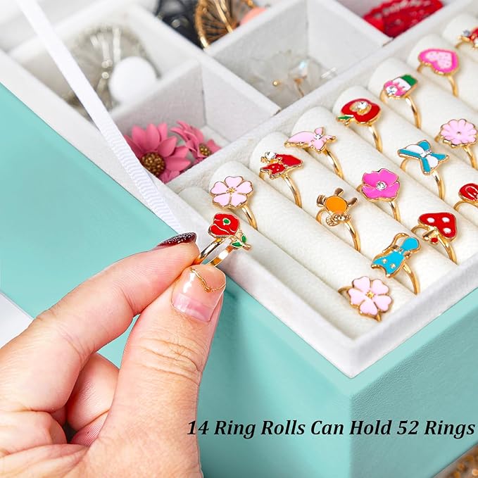 Earrings Jewelry Box for Girls, 5 Layers Jewelry Organizer with Earring Holder Organizer for Girls Earring Organizer Jewelry Boxes for Women Earrings and Necklaces Jewelry Box Organizer Teal