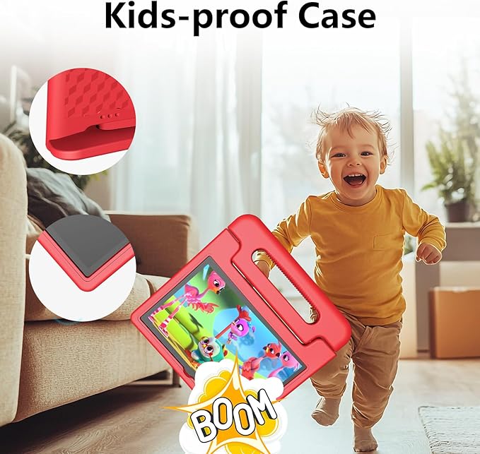 JREN Tablet for Kids｜10 Inch Kids Tablet Android 14｜Octa-core｜64GB｜WiFi ｜Bluetooth｜Parental Control｜Children Content｜Children Toddler Red