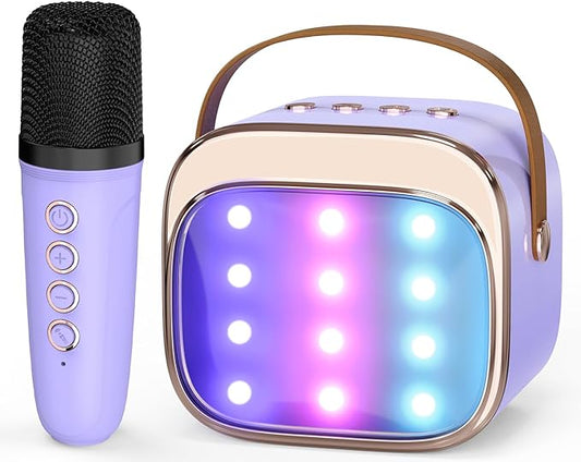 FLUESTON Mini Karaoke Machine for Kids Adults, Portable Bluetooth Speaker with Wireless Microphone, Birthday Kids Gifts Toys for Girls Ages 3, 4, 5, 6, 7, 8, 9,10,11,12+ Years Old