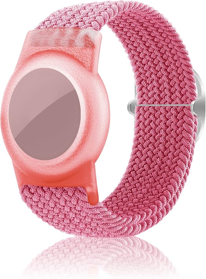 Kids Bracelet Compatible with AirTag, GPS Kid Tracker Holder Braided Wristband for Apple Air Tag, 2022 Upgraded Nylon Adjustable Anti Lost Airtag Watch Band for Kids Children Elders (pink)