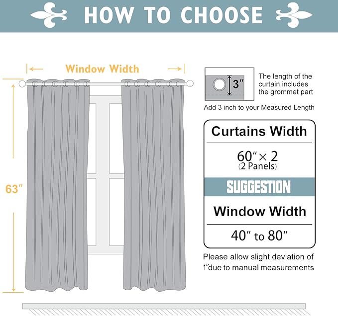 ChrisDowa 100% Blackout Curtains 63 inch Long for Bedroom with Black Liner, Extra Wide 2 Thick Layers Total Blackout Thermal Insulated Grommet Window Curtains 2 Panels Set (Black, 60 x 63 Inch)