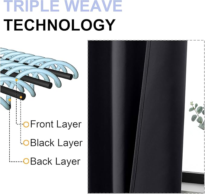 Simplebrand Ava Halloween Black Short Blackout Curtains for Bedroom 54 Inches Long 2 Panels Set, Solid Thermal Insulated, Energy Saving Window Treatment Curtains Blackout Drapes, W40 x L54 Inch, Black