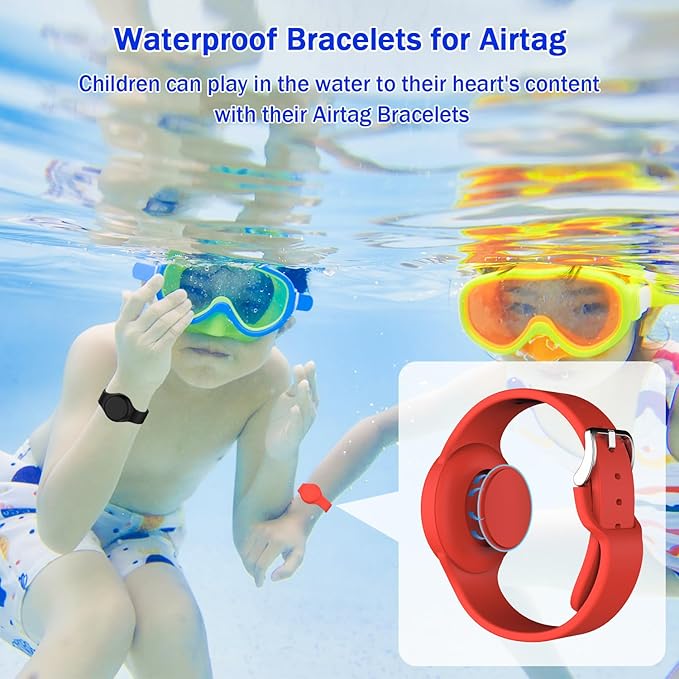 R-fun Waterproof for Air Tag Bracelets [2 Pack] Compatible with Apple Air Tag Finders with Soft Silicone,Anti Lost GPS Item Finders Case Cover,Black/Red