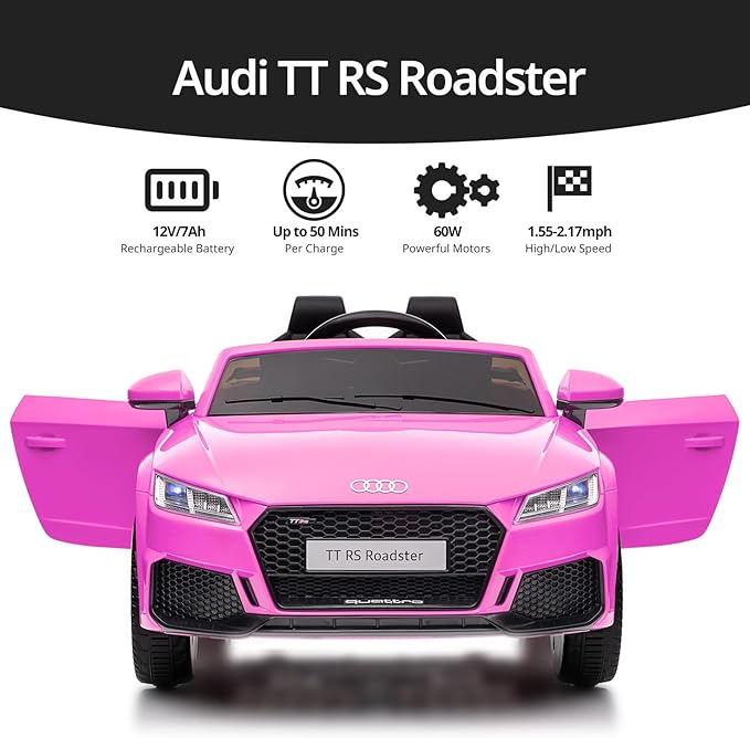 Licensed Audi TTRS Electric Kids Car, 12V Kids Ride-on Toy Car for Toddlers with Remote - Pink
