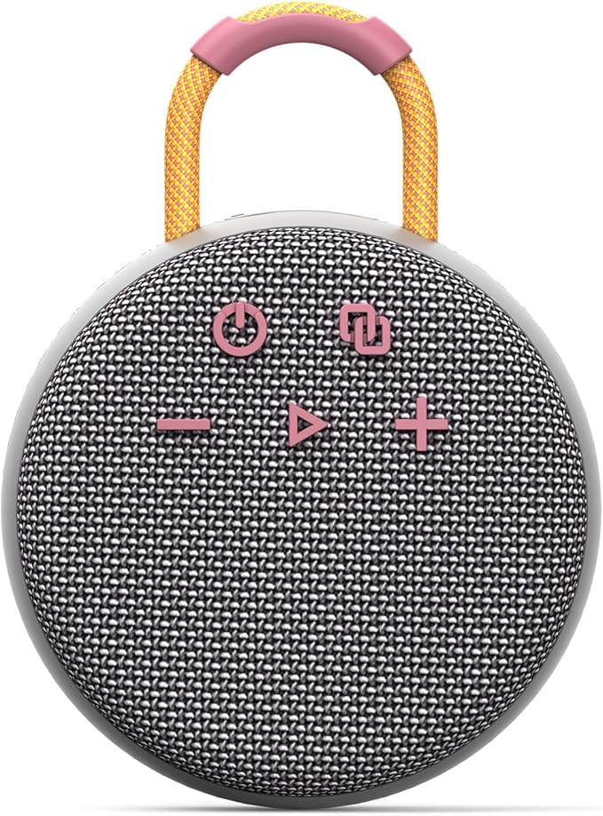 MusiBaby Wireless Mini Speaker – IPX7 Showerproof Audio with BT 5.3 & Clip, Durable Shell for Dorm Use, Gift Bags, Backpack Travel & Poolside Fun (Gray)