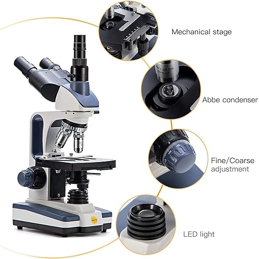 Swift SW350T Compound Trinocular Microscope,40X-2500X Magnification,Two-Layer Mechanical Stage,with 5.0 mp Camera and Software Windows/Mac Compatible and 5 PCS Prepared Slides and 5 PCS Blank Slides