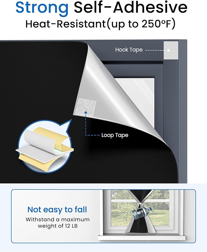 Sumobaby Blackout Curtains for Bedroom Portable 44"x64",No Drill Blackout Shades with Upgraded Hook&Loop Tapes,100% Black Out Window Cover,Thermal Insulated Blinds for Bedroom,Nursery(1 Panel,Black)