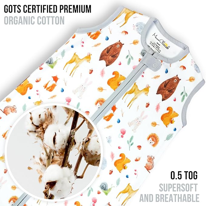 Mama Cheetah Baby Sleep Sack 0.5 TOG, Organic Cotton Baby Wearable Blanket with Two-Way Zipper, Swaddle Transition Baby Sleeping Bag for Newborn Infant Toddler Boy Girl, 6-12 Months