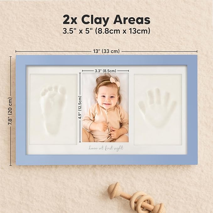 Baby Hand and Footprint Kit - Clay Handprint Keepsake Frame, Newborn Nursery Picture Frame, Personalized New Mom Gifts for Baby Shower & Registry (Cornflower)