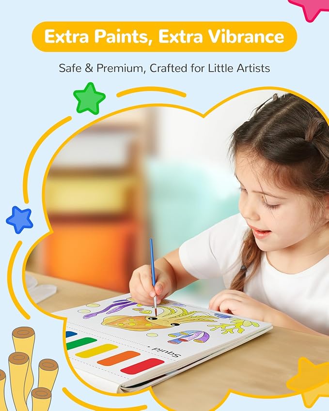 TECJOE Paint with Water Coloring Books for Toddlers, Marine Animal Series Watercolor Set with 3 Brushes, Mess Free Painting Activity for Kids Ages 4 5 6 7 8, Christmas Gifts Arts & Crafts Toy