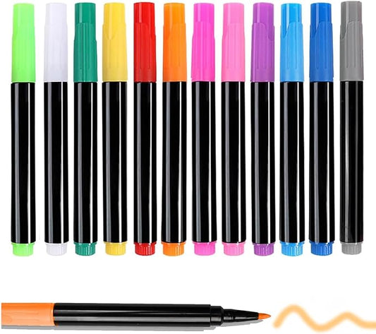 12-Color Markers for Doodle Glow，Neon Dry Erase Markers for Led Drawing Board, Non-Toxic Erasable Chalk Marker for Clear Acrylic Calendar, Mirror, Window, First Day Of School Sign