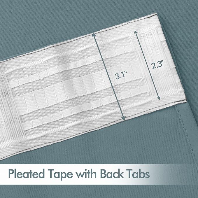 MIULEE Greyish Blue Back Tab Blackout Curtains 90 Inches Long 2 Panels Set for Living Room Bedroom Privacy, Rod Pocket/Pinch Pleat Thermal Insulated Room Darkening Pleated Light Blocking Drapes