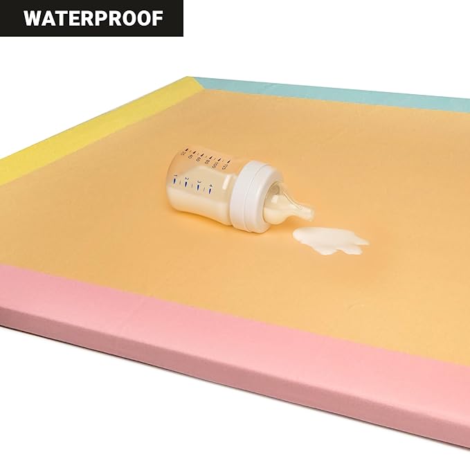 Zety Compatible Baby Play Mat - PU Leather Baby Playpen Mat - Waterproof Baby Play Mats for Floor - 1.5" Thick High Density Foam Play Mat (Colored, 8-Panel) (Colored, 10-Panel)