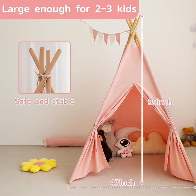 Teepee Tent for Kids-Portable Children Play Tent Indoor Outdoor (Pink)