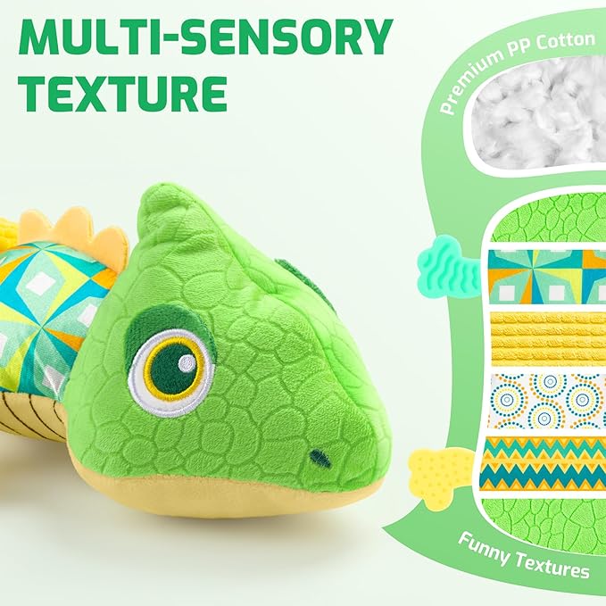 Sumobaby Infant Baby Musical Stuffed Animal Toys for 0-3-6-12 Months,Multi Sensory Toys with Crinkle and Rattles, Tummy Time Toys for Newborn Boys Girls, Dinosaur, Green